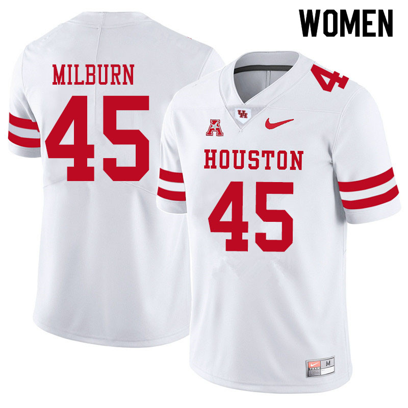 Women #45 Jordan Milburn Houston Cougars College Football Jerseys Sale-White - Click Image to Close
